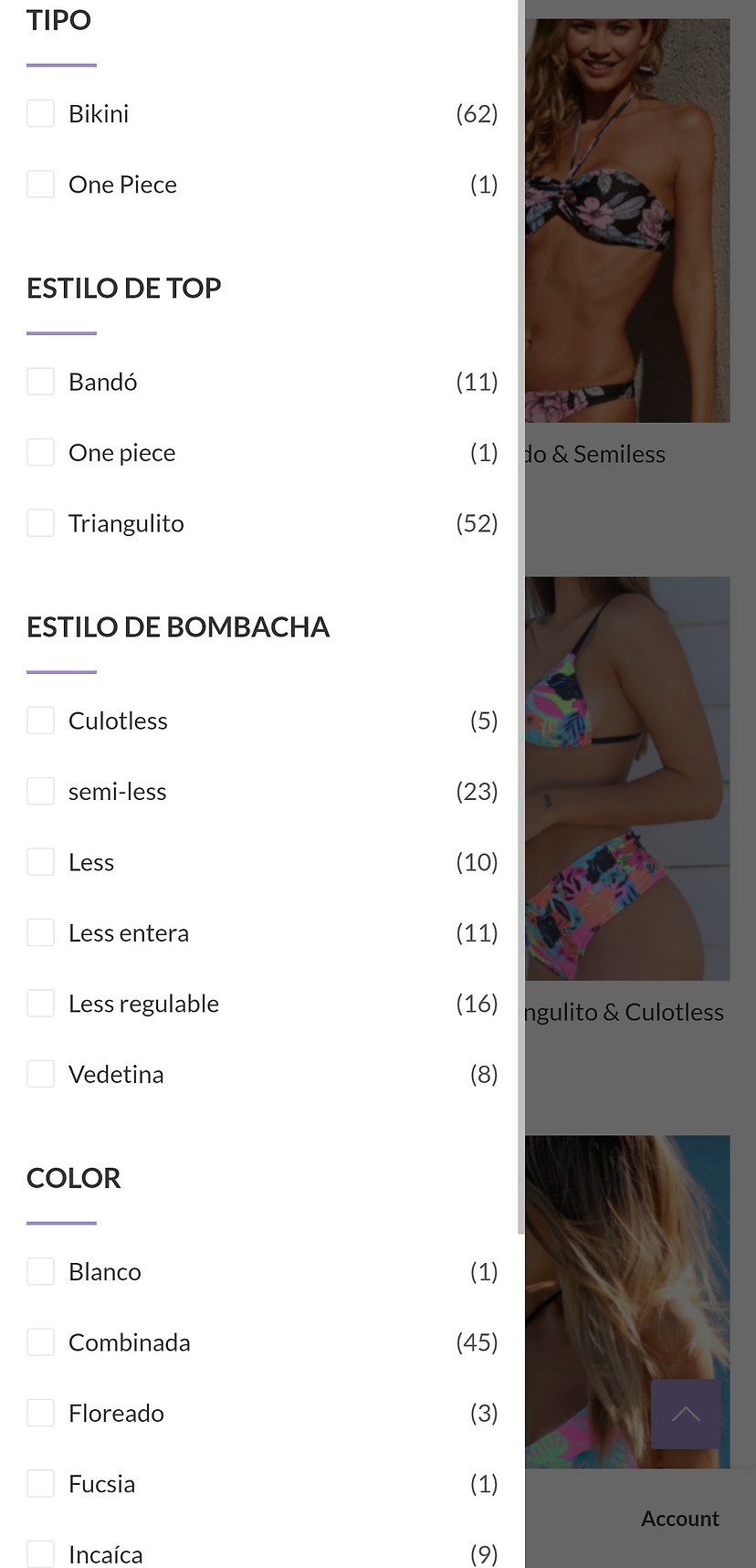 Filtros del e-commerce